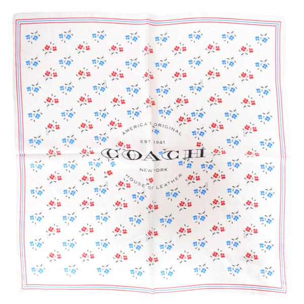 コーチ スカーフ COACH シルク100% ボードウォーク フラワー 花柄 ロゴ フローラル シルク バンダナ スカーフ ストール チャーク×ブルー CU357