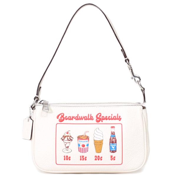 コーチ マルチポーチ COACH ぺブルレザー グラフィック メニュー パフェ アイスクリーム ノリータ 19 ロゴ リストレット マルチ ハンドバッグ チャーク CU197