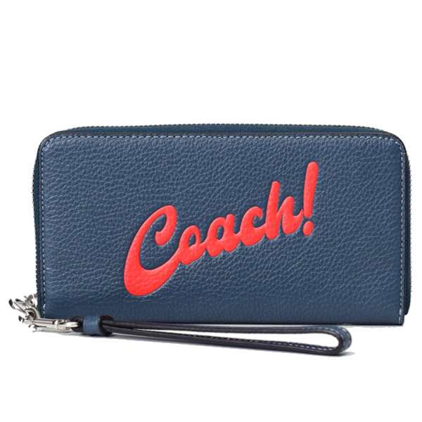 コーチ 長財布 COACH ぺブルレザー ロゴ グラフィック プリント ロゴ リストレット ロング ジップ アラウンド デニム CU381