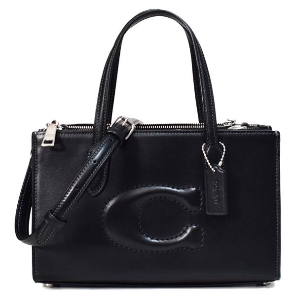 コーチ バッグ COACH カーフレザー スモール ニーナ C ロゴ 3D ぷっくり 立体 ステッチ 2way 斜め掛け ショルダー トートバッグ ブラック CW492