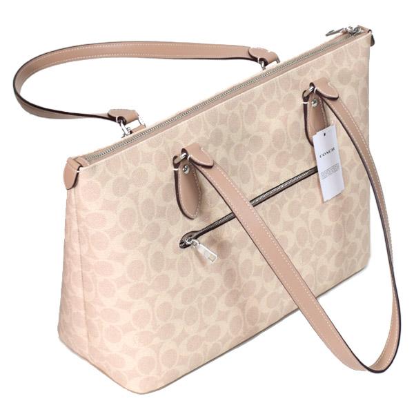 コーチ バッグ COACH コーティングキャンバス レザー シグネチャー ギャラリー ジップ トートバッグ サンド×トープ CW381_1