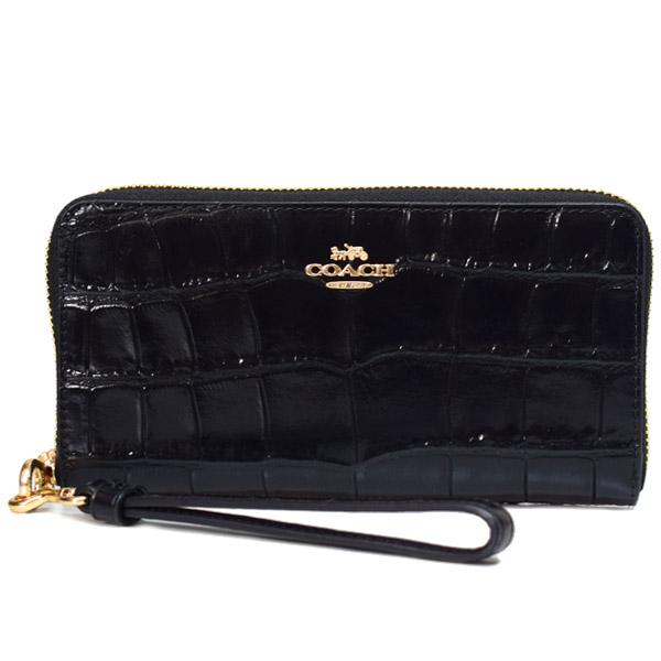 コーチ 長財布 COACH クロコダイル エンボスドレザー 型押し ロゴ リストレット ロング ジップ アラウンド 長財布 ブラック CT083