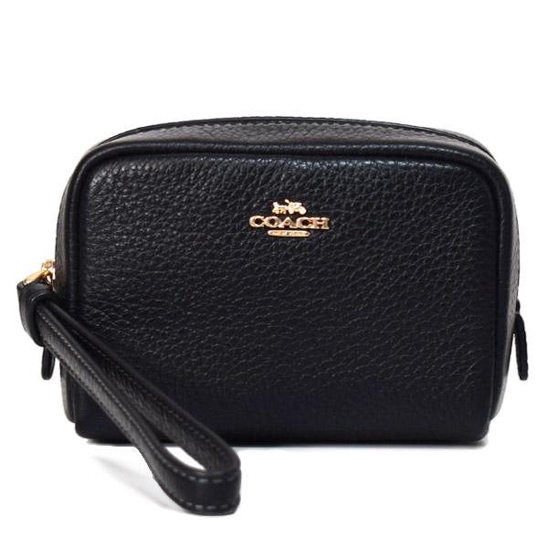 コーチ マルチポーチ COACH ペブルレザー スクエア ポーチ ミニ ジップ リストレット 小物入れ ポーチ ブラック CW906