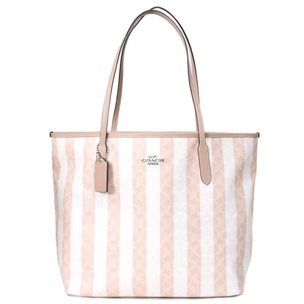コーチ バッグ COACH コーティングキャンバス レザー シグネチャー ストライプ ロゴ シティ トートバッグ サンド×タン CBI03
