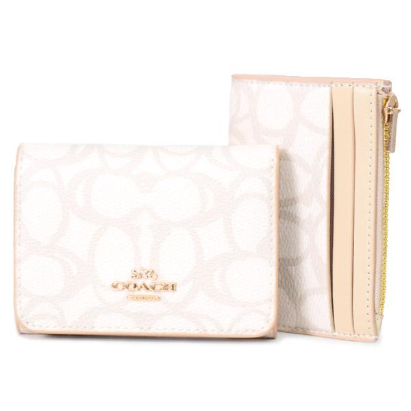 コーチ 財布 COACH コーティングキャンバス レザー シグネチャー カードケース付き マイクロ ウォレット コンパクト 三つ折り財布 アイボリー CBO80