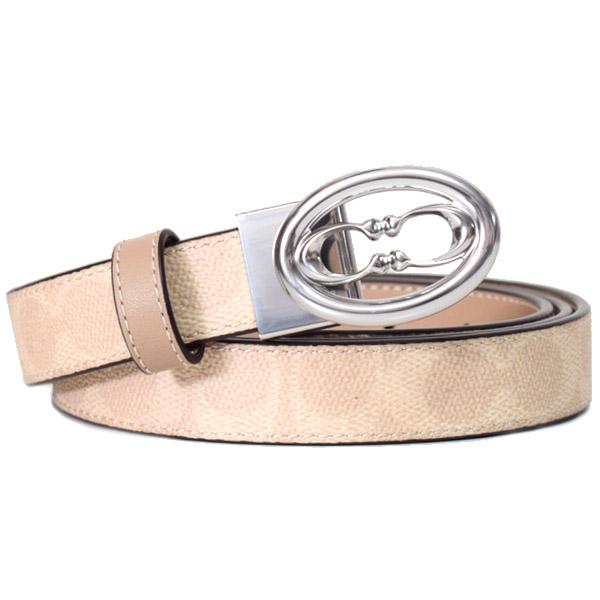 コーチ ベルト COACH コーティングキャンバス レザー シグネチャー リバーシブル ロゴ バックル カット トゥ サイズ 25mm スリム ベルト サンド×トープ CZ196