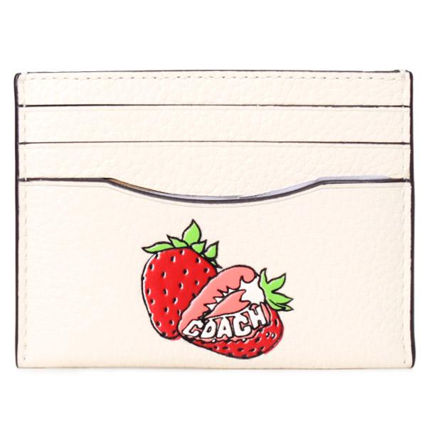 コーチ カードケース COACH ぺブルレザー ストロベリー イチゴ ロゴ スリム ID パスケース カードケース 定期入れ 名刺入れ チャークマルチ CAR33
