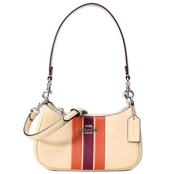 コーチ バッグ COACH ぺブルレザー テリ ストライプ ミニ ロゴ 2way クロスボディ 斜め掛け ショルダー ハンド バッグ アイボリーマルチ CAL22