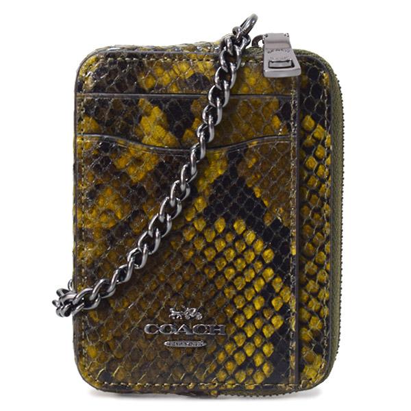 コーチ カードケース COACH パイソン レザー アニマル スネーク チェーン ロゴ ジップ カードケース カードポーチ 定期入れ 名刺入れ ケース オリーブマルチ CCO20