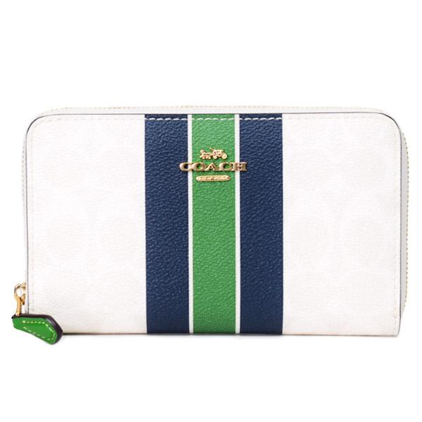 コーチ 財布 COACH コーティングキャンバス レザー シグネチャー バーシティ ストライプ ミディアム ジップ アラウンド ウォレット 財布 チャークマルチ CBO79