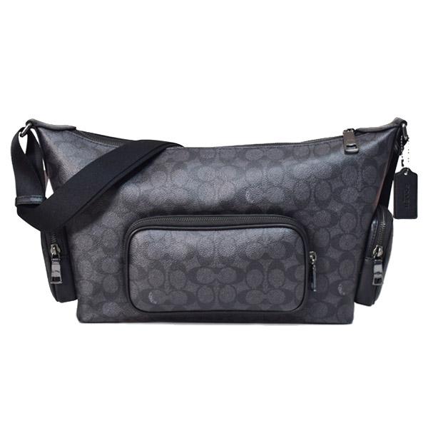 コーチ メンズ バッグ COACH コーティングキャンバス レザー シグネチャー ロゴ フィン クロスボディ 斜め掛け ショルダーバッグ チャコール×ブラック CCG18