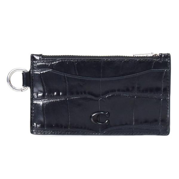 コーチ メンズ カードケース COACH クロコダイル エンボスドレザー ジップ カードケース Dカン Dリング付き ロゴ ケース 小銭入れ ブラック CW433