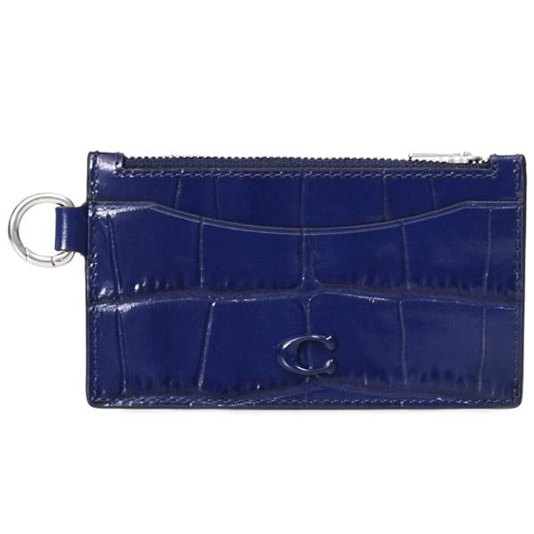 コーチ メンズ カードケース COACH クロコダイル エンボスドレザー ジップ カードケース Dカン Dリング付き ロゴ ケース 小銭入れ ネイビー CW433