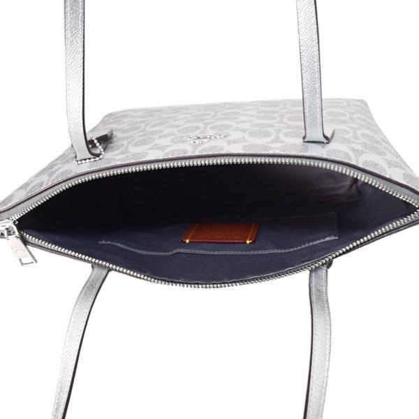 コーチ バッグ COACH メタリック コーティングキャンバス レザー シグネチャー フィオナ ミニ トートバッグ グレー×シルバー CW396_5