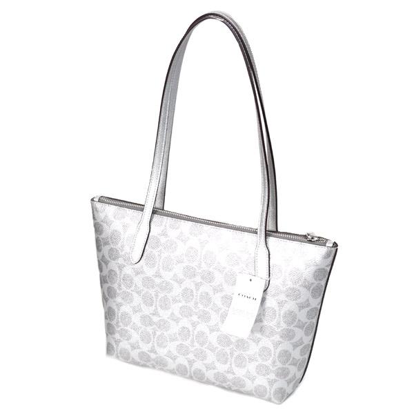 コーチ バッグ COACH メタリック コーティングキャンバス レザー シグネチャー フィオナ ミニ トートバッグ グレー×シルバー CW396_1