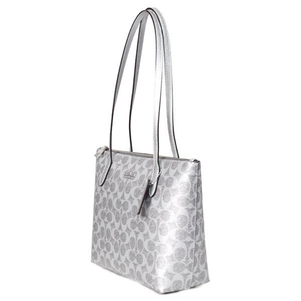 コーチ バッグ COACH メタリック コーティングキャンバス レザー シグネチャー フィオナ ミニ トートバッグ グレー×シルバー CW396_2