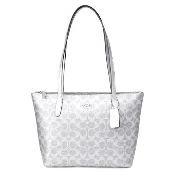 コーチ バッグ COACH メタリック コーティングキャンバス レザー シグネチャー フィオナ ミニ トートバッグ グレー×シルバー CW396