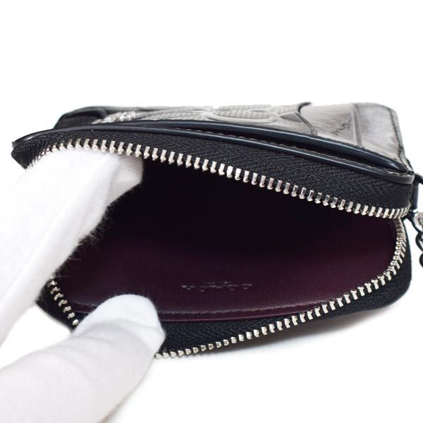 コーチ コインケース COACH パテントレザー シグネチャー 型押し ハート チャーム チェーン ジップ カードケース カードポーチ 定期入れ 名刺入れ 小銭入れ ブラック CDY73_3