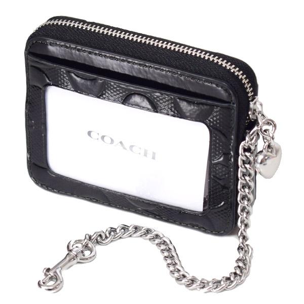 コーチ コインケース COACH パテントレザー シグネチャー 型押し ハート チャーム チェーン ジップ カードケース カードポーチ 定期入れ 名刺入れ 小銭入れ ブラック CDY73_1