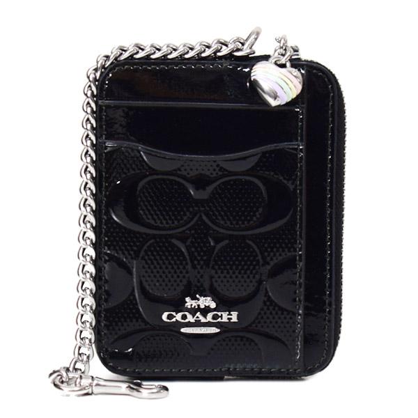 コーチ コインケース COACH パテントレザー シグネチャー 型押し ハート チャーム チェーン ジップ カードケース カードポーチ 定期入れ 名刺入れ 小銭入れ ブラック CDY73