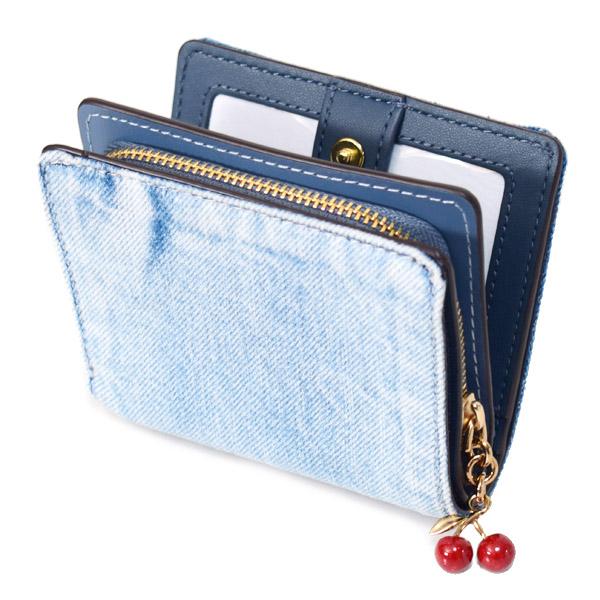 コーチ 財布 COACH デニム さくらんぼ レザー ロゴ チャーム コンパクト スナップ ウォレット 二つ折り 財布 ライトインディゴ CEC35_1