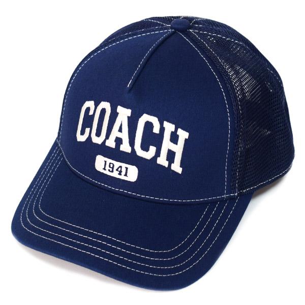 コーチ 帽子 COACH シグネチャー コットン メッシュ ロゴ エンブロイダード トラッカー ハット キャップ ネイビー XS/S CAA61