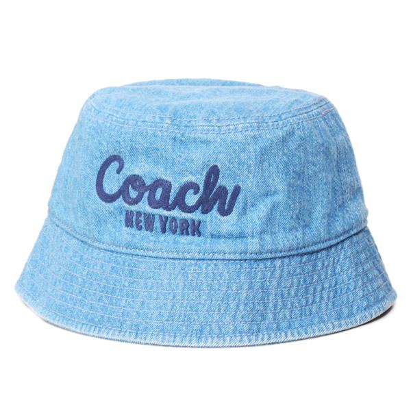 コーチ 帽子 COACH デニム コットン スクリプト エンブロイダード ロゴ バケットハット バケハ サファリハット インディゴ M/L CCQ60