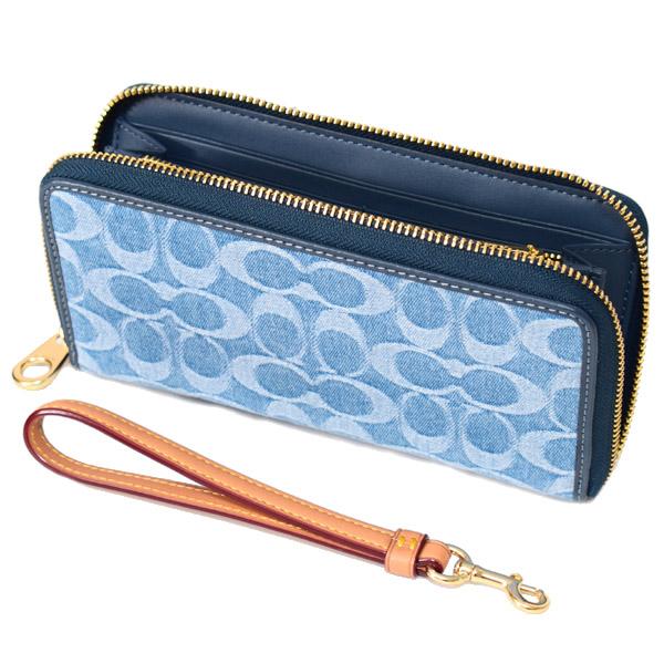 コーチ 長財布 COACH デニム レザー シグネチャー ロゴ リストレット