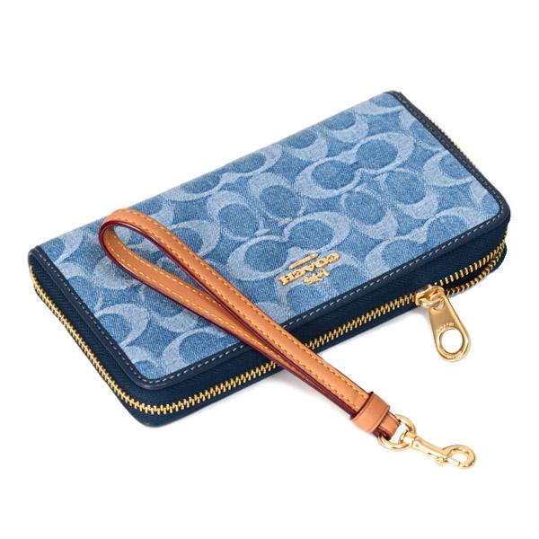 コーチ 長財布 COACH デニム レザー シグネチャー ロゴ リストレット
