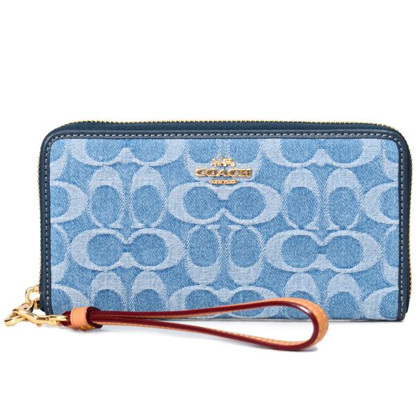 コーチ 長財布 COACH デニム レザー シグネチャー ロゴ リストレット