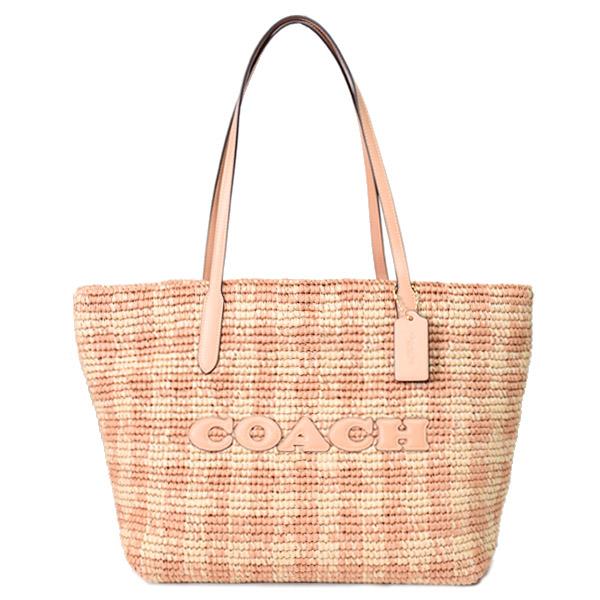 コーチ バッグ COACH かごバッグ ストロー レザー ギンガム チェック柄 シティ トート ロゴ トートバッグ タン CES22