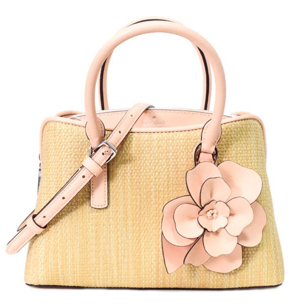 ケイトスペード バッグ katespade かごバッグ ストロー レザー フローラル トンプソン スモール サッチェル 2WAY ショルダー ハンドバッグ クリスプピーチ KP015