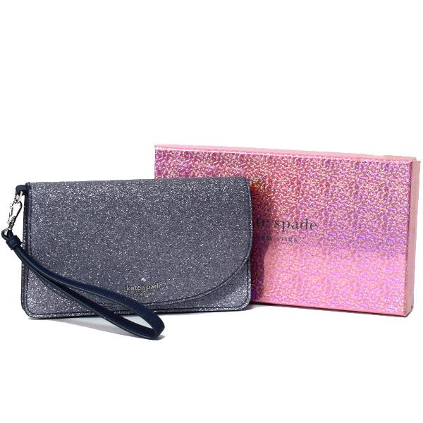 ケイトスペード ポーチ katespad  サフィアーノレザー グリッター マルチファンクショナル リストレット マルチ ポーチ クラッチ バッグ 専用BOX付 ダスクネイビー WLRU5841の通販は