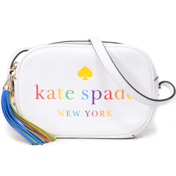 ケイトスペード バッグ katespade ぺブルレザー コートニー スペクトラム ロゴ レインボー 虹 タッセル カメラバッグ クロスボディー 2WAY 斜めがけ ショルダー クラッチバッグ ホワイトマルチ WKRU6941 ショルダーバッグ
