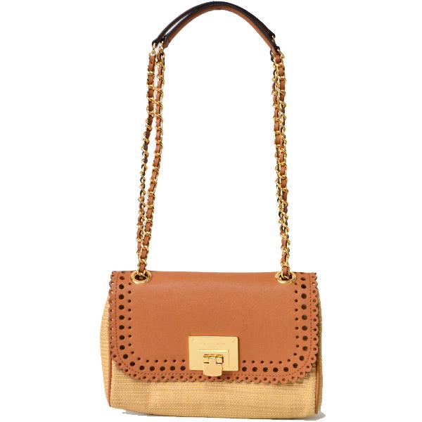 マイケルコース バッグ MICHAEL KORS コーティング レザー ストロー ショルダー バッグ ナチュラル×ライトブラウン 35S7GV1F2W