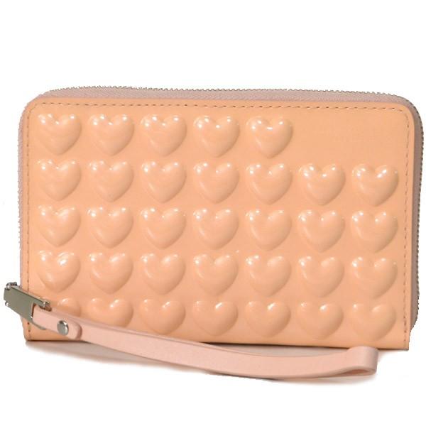 マークジェイコブス 長財布 MARC JACOBS エンボスド ハート パテント レザー フォン ウォレット リストレット iPhone 財布 ヌードベージュ M7000076