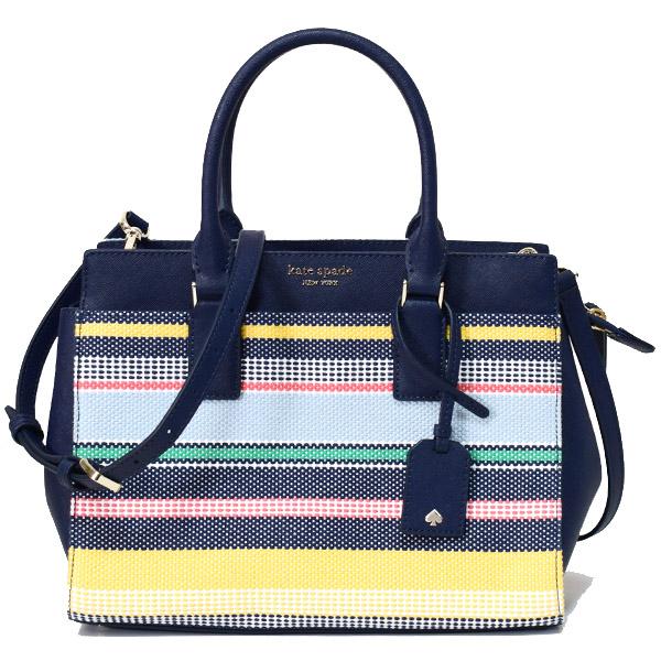 ケイトスペード バッグ katespade キャンバス サフィアーノレザー ストライプ ボーダー ミディアム 2WAY ショルダー ハンドバッグ マルチ WKRU5931