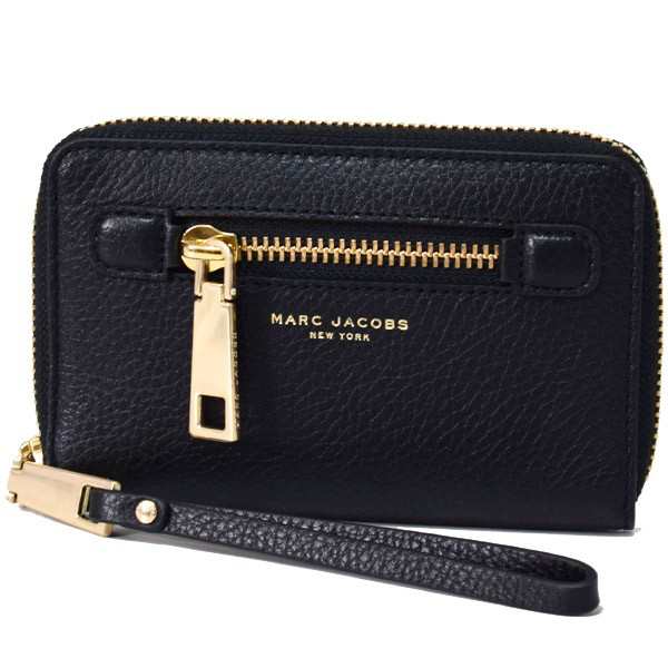 マークバイマークジェイコブス 長財布 MARC BY MARC JACOBS レザー フォン ウォレット リストレット iPhone 財布 ブラック×ゴールド M00