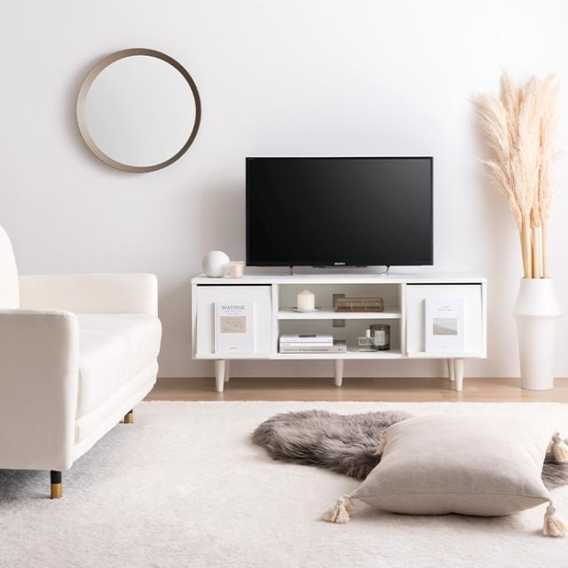 テレビ台 テレビボード CARU 110cm幅 組み立て品 ホワイト色 グレージュ色 フラップ扉 ローボード ロータイプテレビ台 北欧 ECRF_12