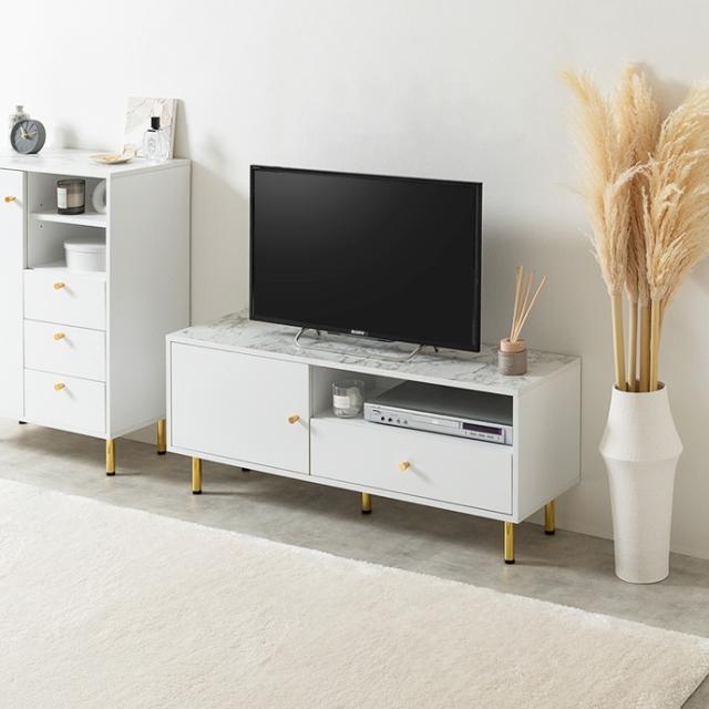 テレビ台 Cara 110cm幅 テレビボード 組立品 ローボード ロータイプテレビ台 大理石模様 ホワイト ゴールド脚 コンパクト 北欧_14