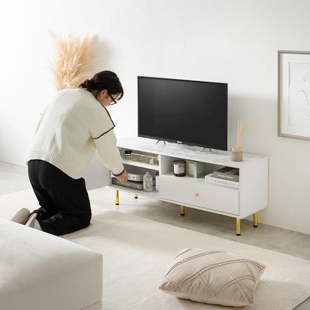 テレビ台 Cara 110cm幅 テレビボード 組立品 ローボード ロータイプテレビ台 大理石模様 ホワイト ゴールド脚 コンパクト 北欧_16