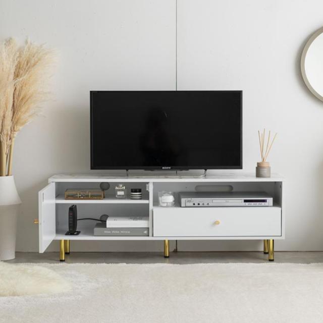 テレビ台 Cara 110cm幅 テレビボード 組立品 ローボード ロータイプテレビ台 大理石模様 ホワイト ゴールド脚 コンパクト 北欧_18