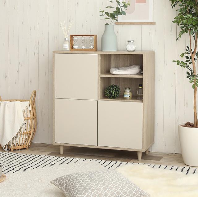 EEN リビングボード 幅 73cm ナチュラル色 幅73 奥行31 高さ81cm カウンター キャビネット 組立商品 リビング収納 本棚  作業台 間仕切りカウンターの通販は 13,172円