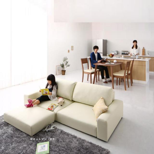 リビングソファー 【3人掛け アイボリー】 幅182cm 木製構造 合皮/合成皮 リビングソファー 【3人掛け アイボリー】 幅182cm 木製構造 合皮/合成