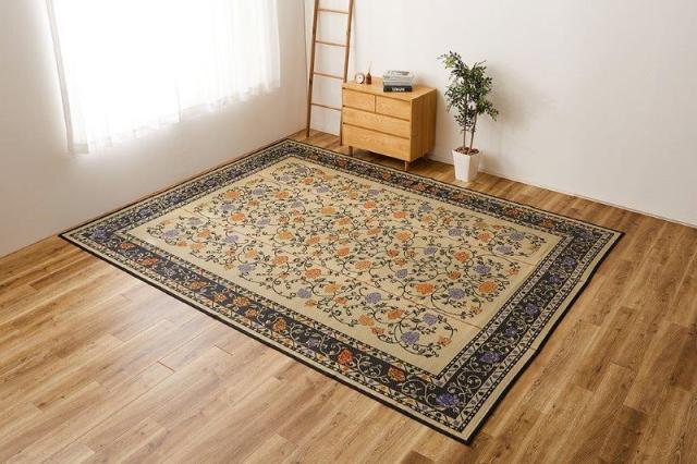 い草カーペット（裏張りあり） IDA 江戸間6帖 約261×352cm ボタニカル柄 花柄 日本製 国産 スベリ止め 畳ラグ 夏 ラグ い草カーペット イ草 ラグマット 日本製  軽量 傷防止 和モダン おしゃれ 和室 和風 モダン 防カビ 夏用_1
