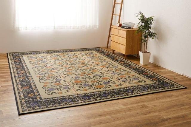 い草カーペット（裏張りあり） IDA 江戸間6帖 約261×352cm ボタニカル柄 花柄 日本製 国産 スベリ止め 畳ラグ 夏 ラグ い草カーペット イ草 ラグマット 日本製  軽量 傷防止 和モダン おしゃれ 和室 和風 モダン 防カビ 夏用_2