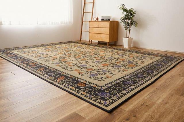 い草カーペット（裏張りあり） IDA 江戸間6帖 約261×352cm ボタニカル柄 花柄 日本製 国産 スベリ止め 畳ラグ 夏 ラグ い草カーペット イ草 ラグマット 日本製  軽量 傷防止 和モダン おしゃれ 和室 和風 モダン 防カビ 夏用_3