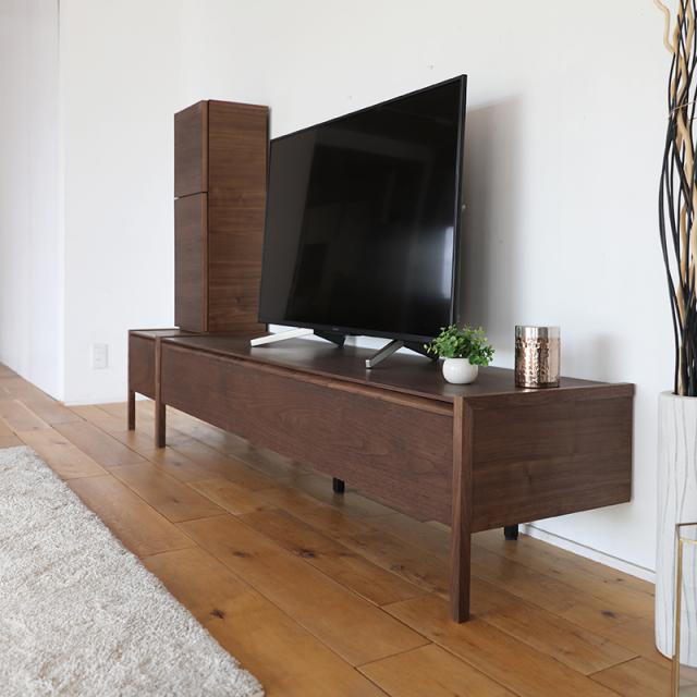 RST テレビ台 160cm テレビボードセット左タイプ ブラウン ウォールナット無垢材 幅 2000 奥行 445 高さ 1302 mm 国産 日本製 左タイプキャビネット_1