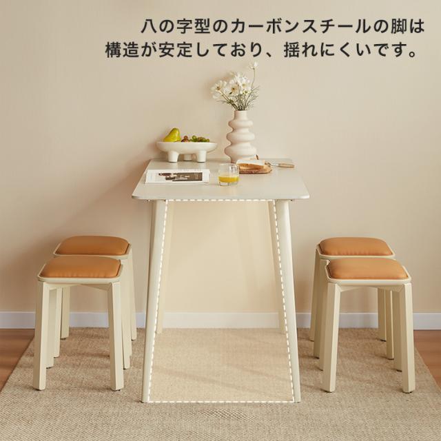 ダイニング2点セット テーブル スツール 80×40cm 熱に強い天板 無垢材脚 アイボリー 座面:合成レザー張りブラウン色 受注生産 レトロモダン_2