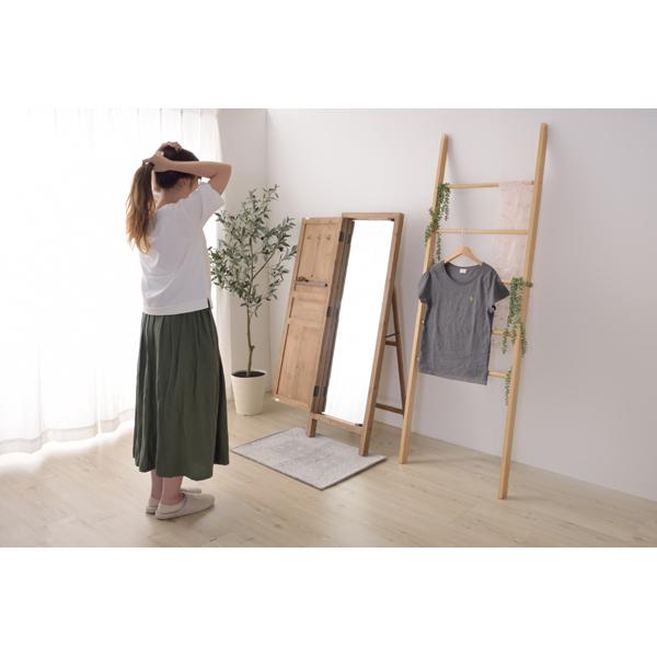 木製スタンドミラー フック付きブラウン 木製スタンドミラー フック付きブラウン